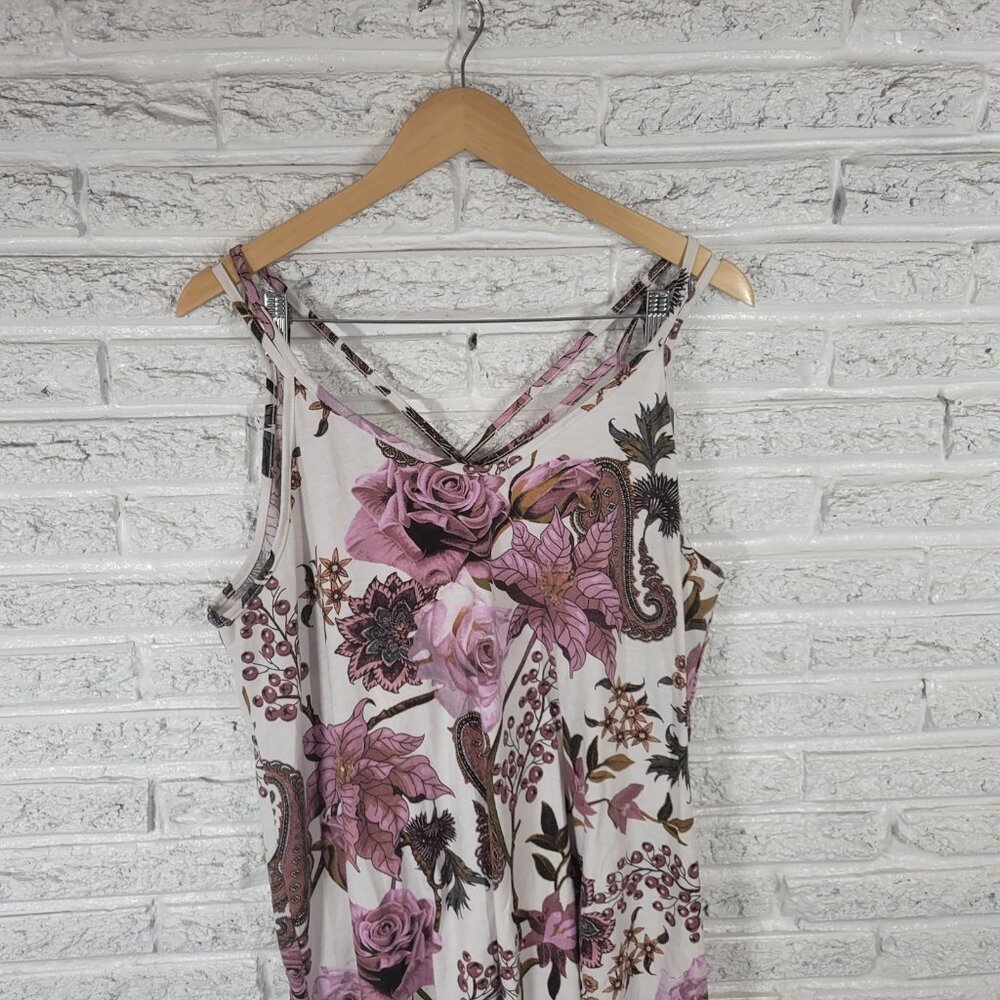 Lularoe Womens Top XL Camisole Purple Brown Floral Criss Cross FLO1E - Picture 3 of 9